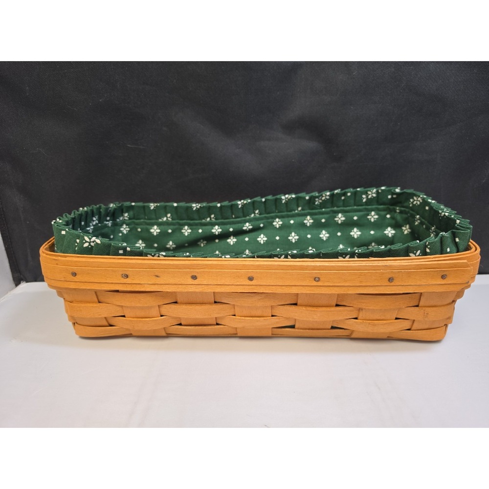 Collectible 1999 Longaberger Handwoven Bread Basket with Green Floral Liner